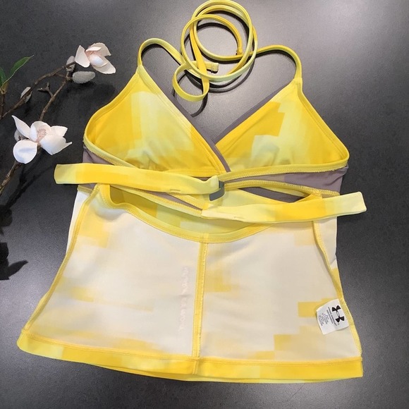 Under Armour Yellow Pixel Ombré Athlettic Tankini Swimsuit Top Halter Tie Dye - Picture 6 of 14